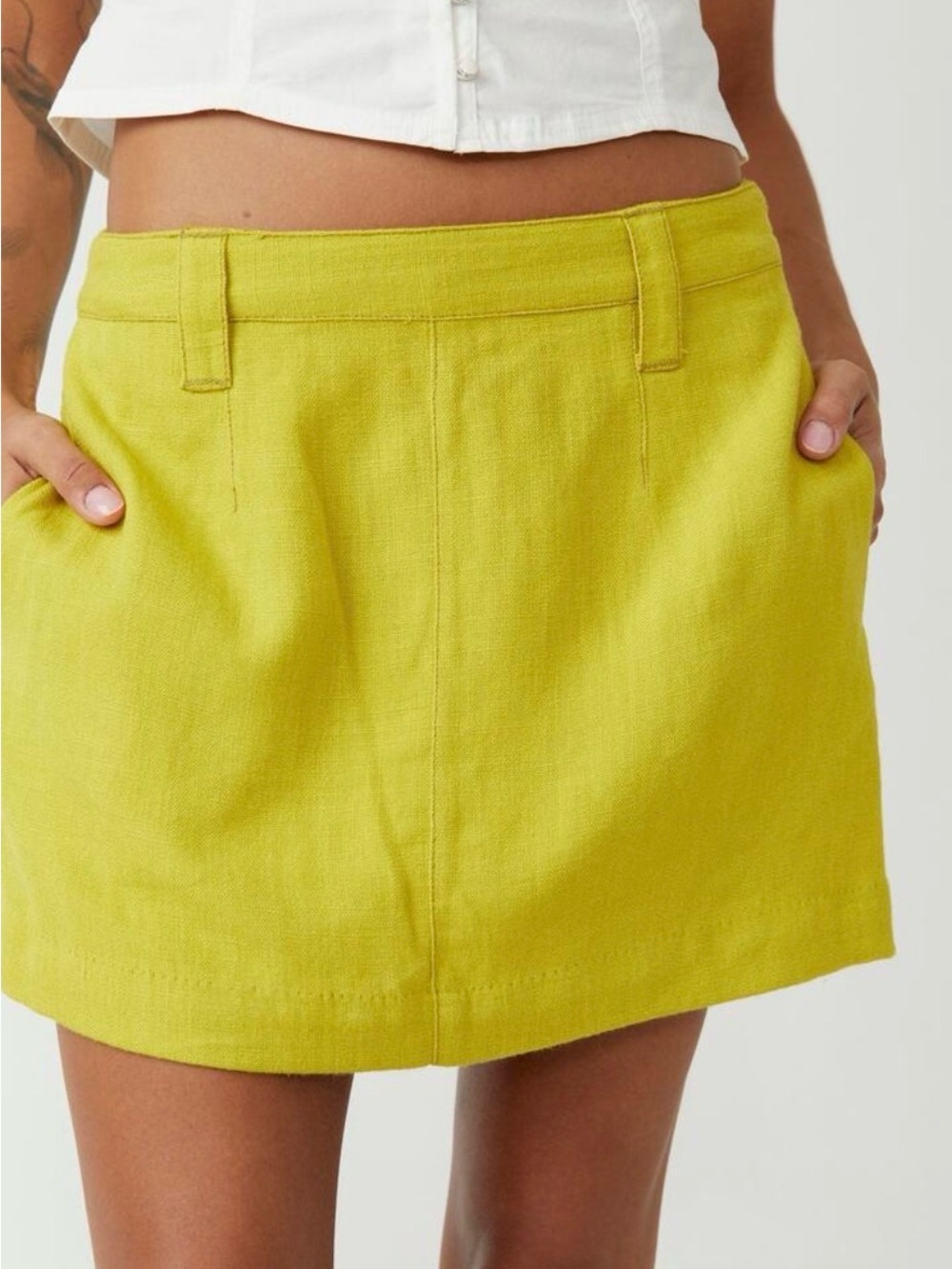 free people chartreuse can’t blame me mini skirt